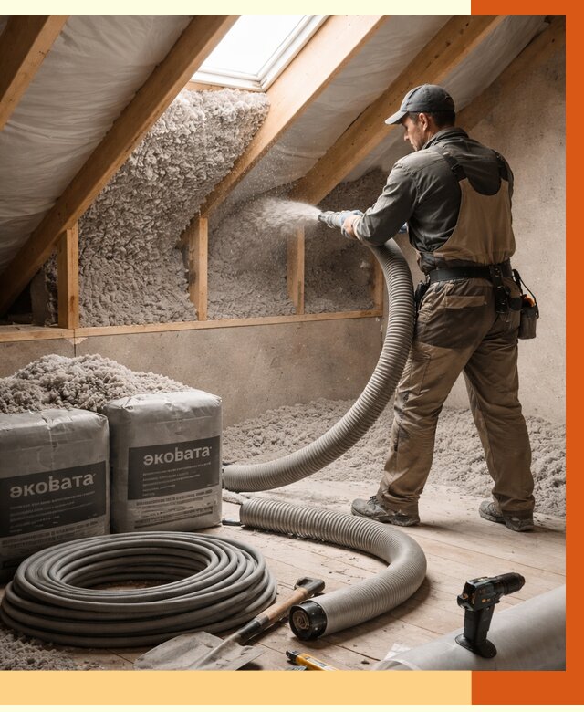 Утепление мансарды эковатой в Нерюнгри от 2389 руб/м2 — монтаж, задувка, цена | ТепломастерНрю