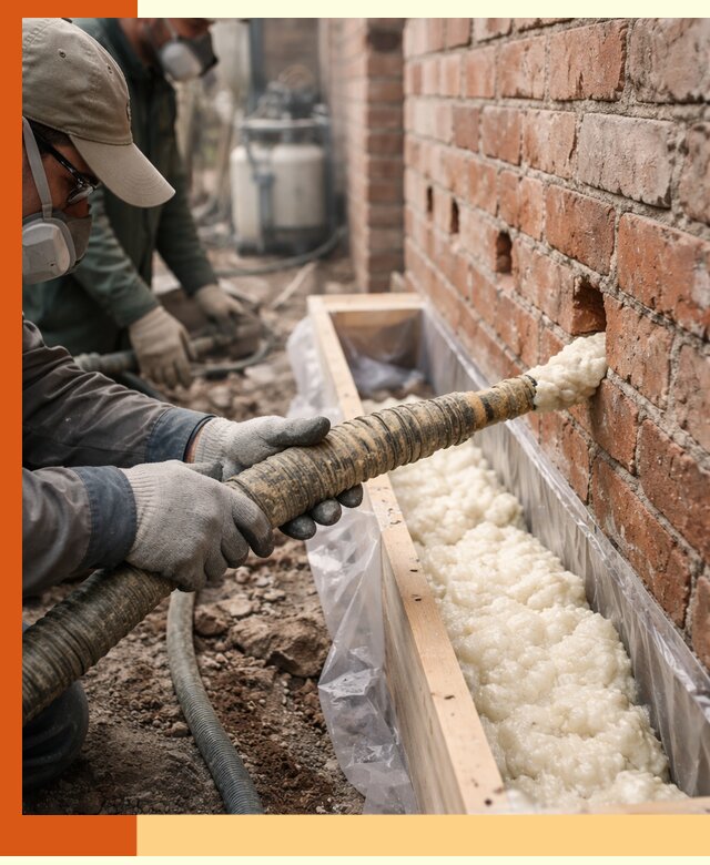 Заливка ППУ в пустоты кирпичной стены в Нерюнгри