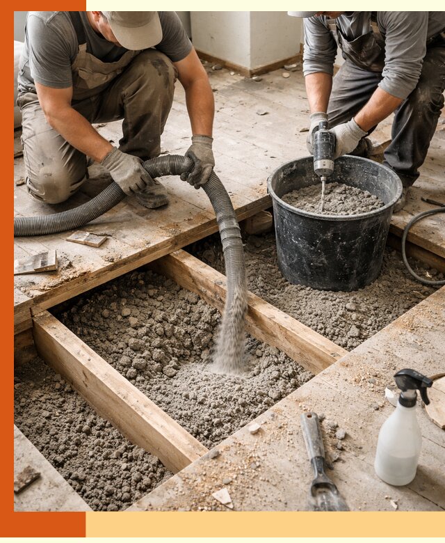 Заполнение пустот пола в Нерюнгри полиуретаном и пенополистиролом