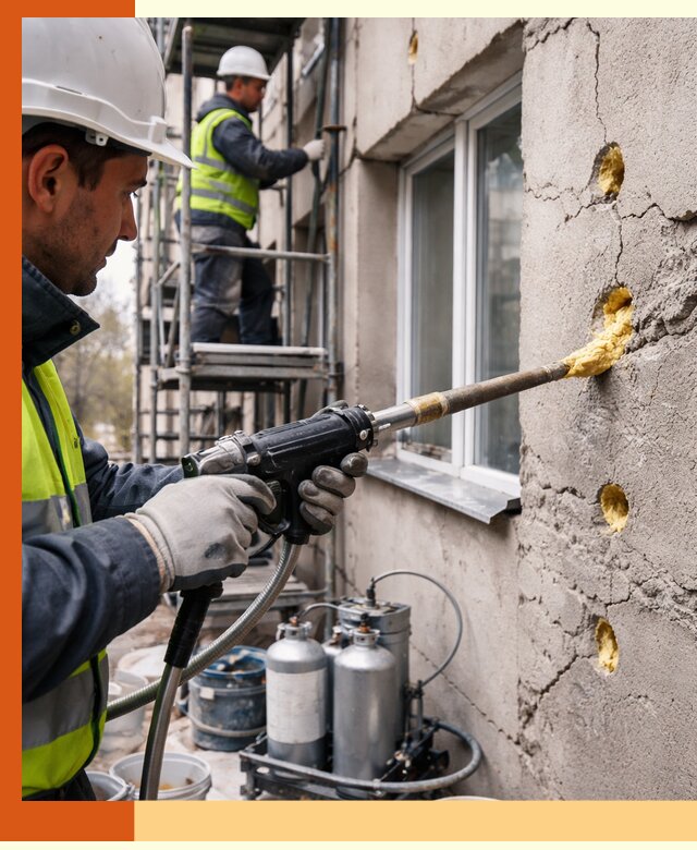 Заполнение пустот в фасаде и утепление стен в Нерюнгри