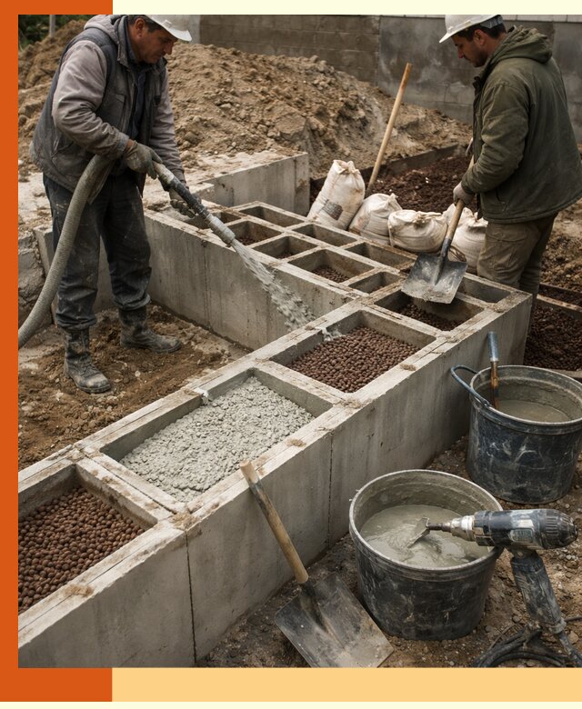Заполнение полостей фундамента в Нерюнгри герметичным утеплением и повышением прочности